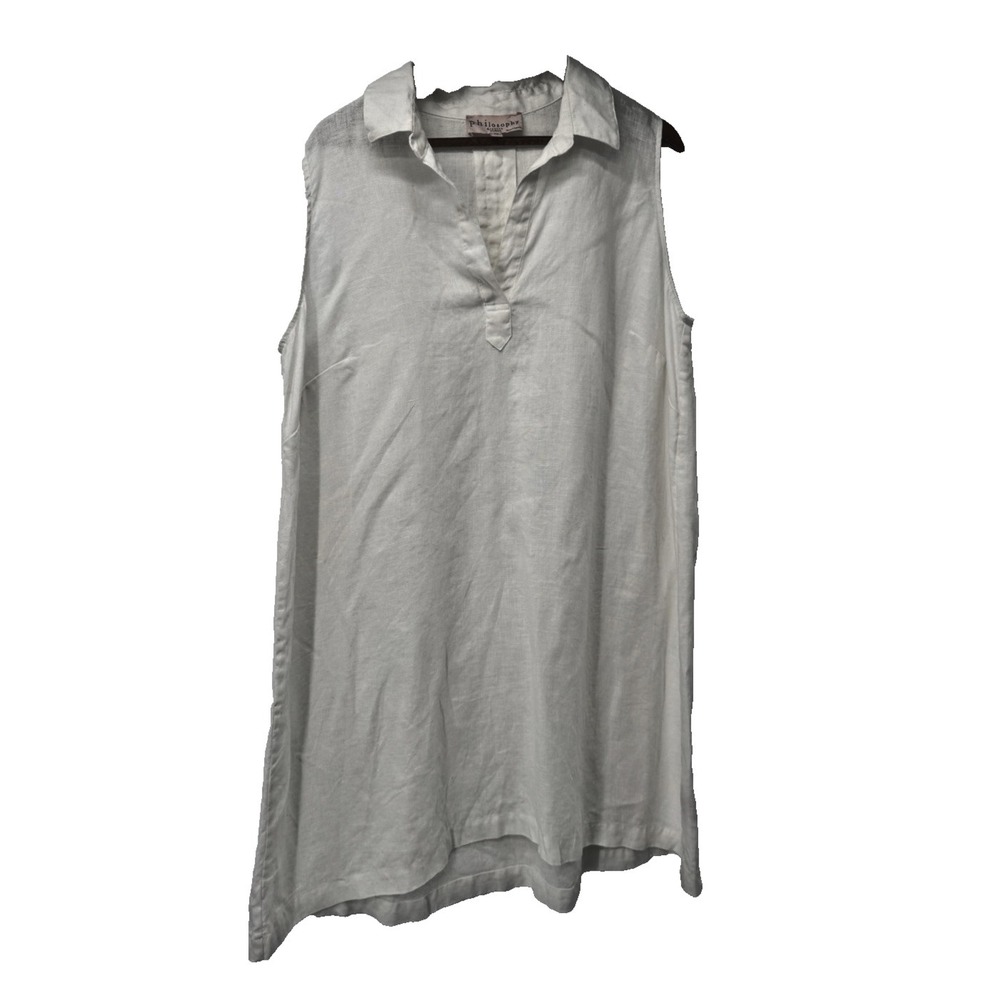 Linen Shift‎ Dress 1X Plus White Coastal Minimalist Sleeveless Summer travel